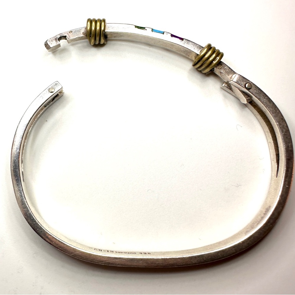 Taxco Sterling Silver and Brass Hinge Bangle Bracelet Vintage Mexico Approx 25g - Picture 6 of 6